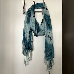 Boho Blue Feather Fringe Scarf